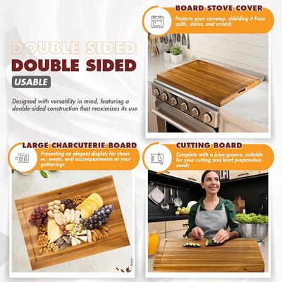 Wooden Stove Cover for Gas Burners and Electric Stove Carved 3 in 1 RV Stovetop Cover