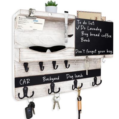 Environmental Rustic Wall Mount Key and Mail Organizer with Chalkboard for Farmhouse Decor