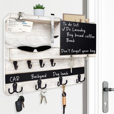 Environmental Rustic Wall Mount Key and Mail Organizer with Chalkboard for Farmhouse Decor
