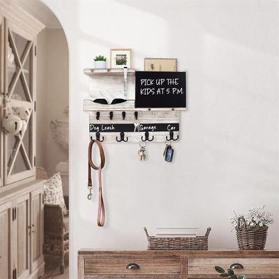 Environmental Rustic Wall Mount Key and Mail Organizer with Chalkboard for Farmhouse Decor