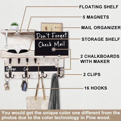 Environmental Rustic Wall Mount Key and Mail Organizer with Chalkboard for Farmhouse Decor