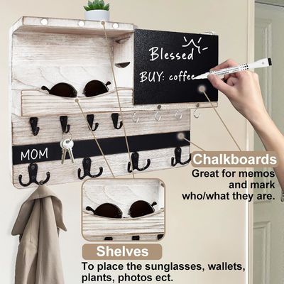 Environmental Rustic Wall Mount Key and Mail Organizer with Chalkboard for Farmhouse Decor