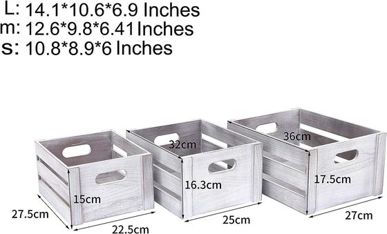 Rustic White Wooden Display Crate Set of 3 Decorative Pine Storage Crates NO Foldable