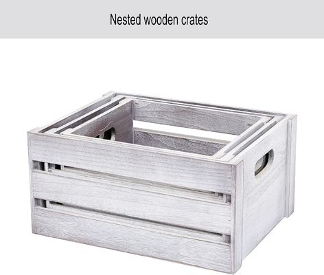 Rustic White Wooden Display Crate Set of 3 Decorative Pine Storage Crates NO Foldable