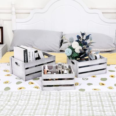 Rustic White Wooden Display Crate Set of 3 Decorative Pine Storage Crates NO Foldable