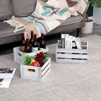 Rustic White Wooden Display Crate Set of 3 Decorative Pine Storage Crates NO Foldable