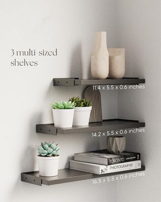 Set of 3 Modern Adjustable Black Wall Mounted Rustic Wood Floating Shelves for Storage