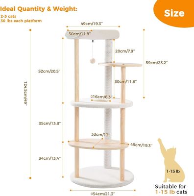 Customized Size 51 Inches 5-Level Cat Tree Cat Tower Activity Center With Scratching Posts Beige