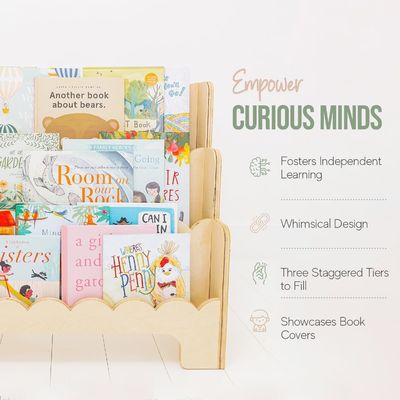 Wooden Wall Shelf Decoration 3-Tier Montessori Bookshelf for Kids at Perfect Height