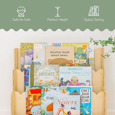 Wooden Wall Shelf Decoration 3-Tier Montessori Bookshelf for Kids at Perfect Height