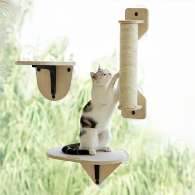 Home Furniture Cat Climber Set Wooden Window Perch Climbing Steps and Scratching Post