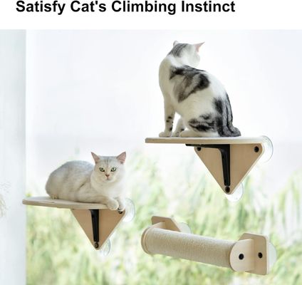 Home Furniture Cat Climber Set Wooden Window Perch Climbing Steps and Scratching Post