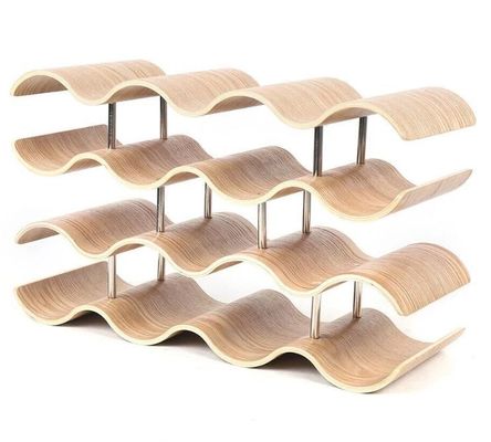 4 Layers Custom Solid Wood Shelf for Easy Installation of Wooden Wave Wine Bottle Storage