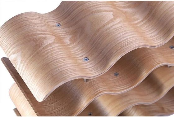 4 Layers Custom Solid Wood Shelf for Easy Installation of Wooden Wave Wine Bottle Storage