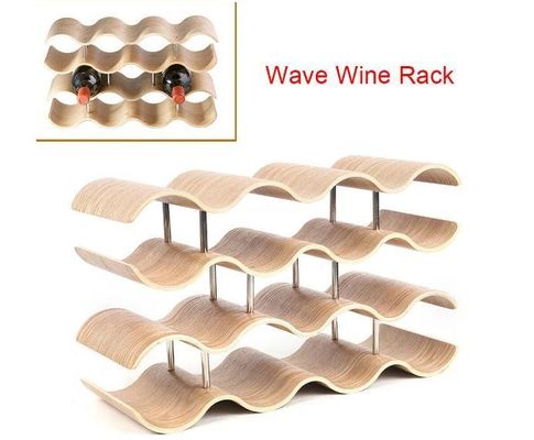 4 Layers Custom Solid Wood Shelf for Easy Installation of Wooden Wave Wine Bottle Storage