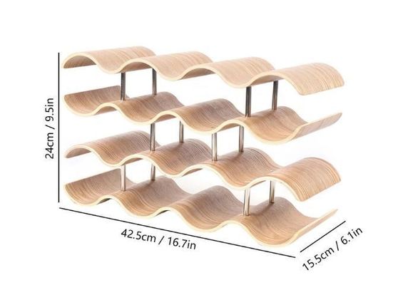 4 Layers Custom Solid Wood Shelf for Easy Installation of Wooden Wave Wine Bottle Storage