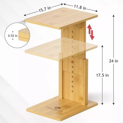 Adjustable Rectangle Bamboo C Shaped Side Table for Wooden Coffee Table Behind Sofa