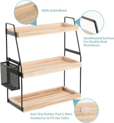Cosmetic Storage Vanity Organizer 3-Tier Standing Counter Shelf With Basket Wood Tray