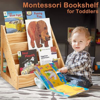 Living Room Front-Facing Kids Bookshelf for Toddlers 1-5 Years Handle and Custom Size