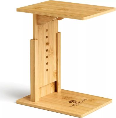 Adjustable Rectangle Bamboo C Shaped Side Table for Wooden Coffee Table Behind Sofa