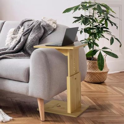 Adjustable Rectangle Bamboo C Shaped Side Table for Wooden Coffee Table Behind Sofa