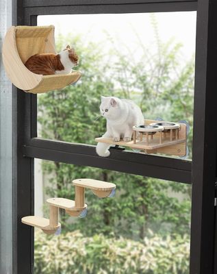 ISO9001 2008 Certified FSCI BSCI Cat Hammock Bed Shelves Mounted With Strong Suction Cups