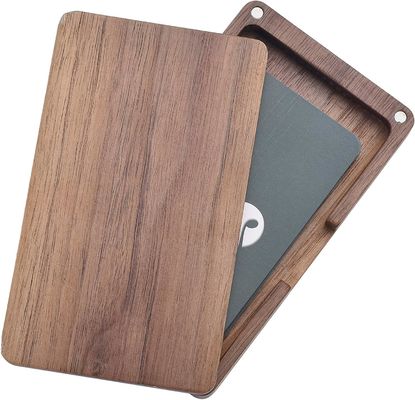 Black Walnut Wood Square Card Case with Magnetic Closure Wooden Business Card Holder