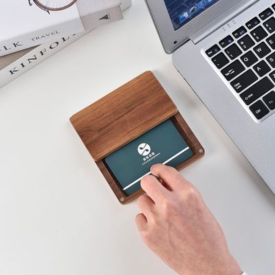 Black Walnut Wood Square Card Case with Magnetic Closure Wooden Business Card Holder