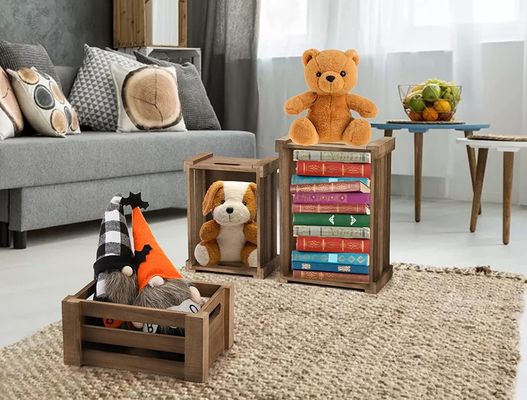 Home Decoration Wooden Crates with Handle in Brown Gray or Custom Color