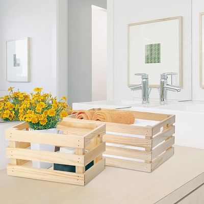 Home Decoration Wooden Crates with Handle in Brown Gray or Custom Color