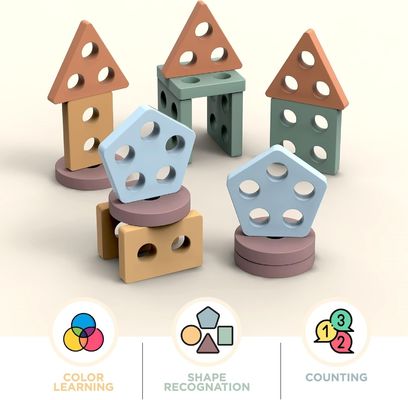 Home Furniture Wooden Shape Sorter and Color Stacker Perfect Gift for Preschool Kids
