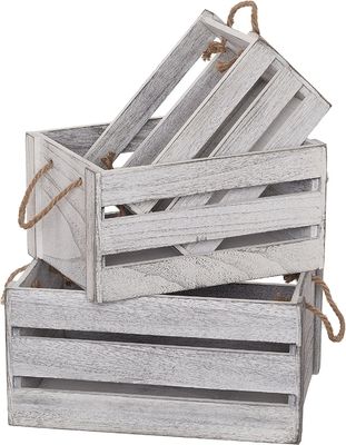Home Decoration Wooden Crates with Handle in Brown Gray or Custom Color