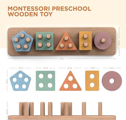 Home Furniture Wooden Shape Sorter and Color Stacker Perfect Gift for Preschool Kids