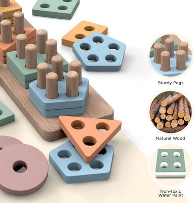 Home Furniture Wooden Shape Sorter and Color Stacker Perfect Gift for Preschool Kids
