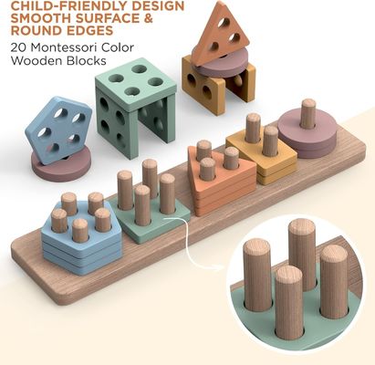Home Furniture Wooden Shape Sorter and Color Stacker Perfect Gift for Preschool Kids