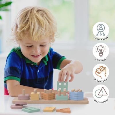 Home Furniture Wooden Shape Sorter and Color Stacker Perfect Gift for Preschool Kids