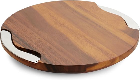 Custom Logo Acceptable Round Grooving Acacia Cutting Board with Knife and Spreader