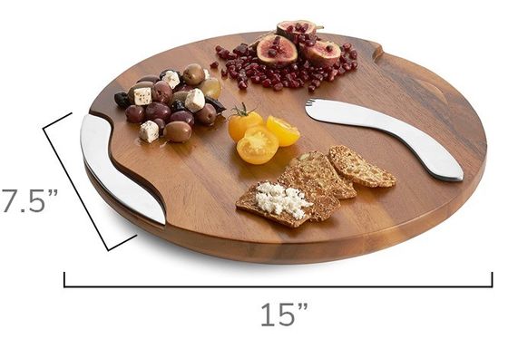Custom Logo Acceptable Round Grooving Acacia Cutting Board with Knife and Spreader