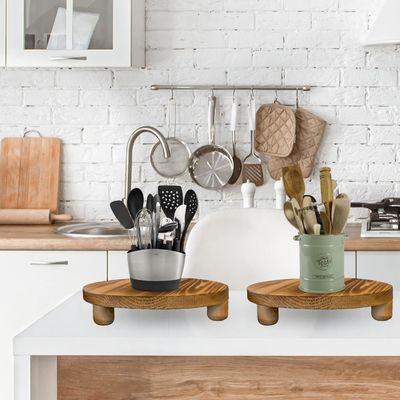 Plain Wooden Box 2 Pack Wood Riser Plant Stool Display Rack Round Pot Flower Pedestal Retro Plant