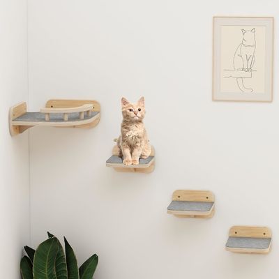 Home Furniture Custom Size Wall Mounted Cat Furniture Corner Climbing Shelf Perches With 3 Wide Steps