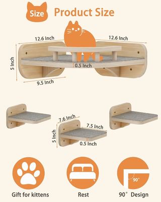 Home Furniture Custom Size Wall Mounted Cat Furniture Corner Climbing Shelf Perches With 3 Wide Steps