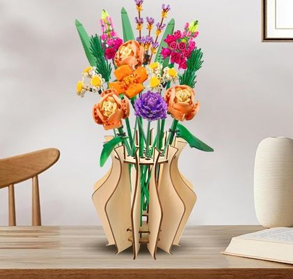 Occasion Anniversary Wooden Puzzle Flower Vase for Lego Flower Bouquet Building Set