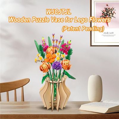 Occasion Anniversary Wooden Puzzle Flower Vase for Lego Flower Bouquet Building Set