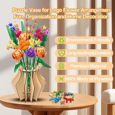 Occasion Anniversary Wooden Puzzle Flower Vase for Lego Flower Bouquet Building Set