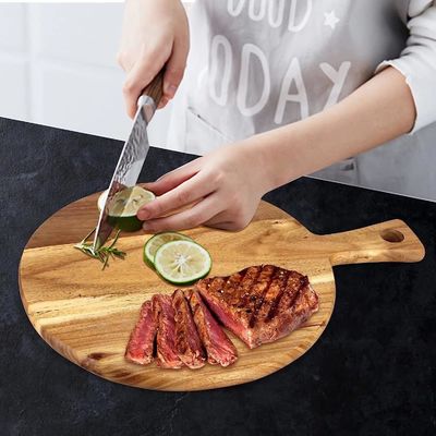 Acacia Wood Cutting Board With Handle Eco Friendly Cheese Bread Wooden Chopping Board Round Paddle