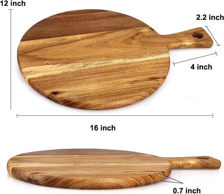 Acacia Wood Cutting Board With Handle Eco Friendly Cheese Bread Wooden Chopping Board Round Paddle