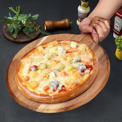 Acacia Wood Cutting Board With Handle Eco Friendly Cheese Bread Wooden Chopping Board Round Paddle