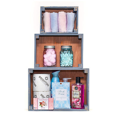Set of 3 Small Mini Wood Storage Crates with Handles Rustic Finish Printing Burned