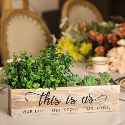 Wooden Rectangular Planter Box for Rustic Centerpieces Customized Logo Acceptable