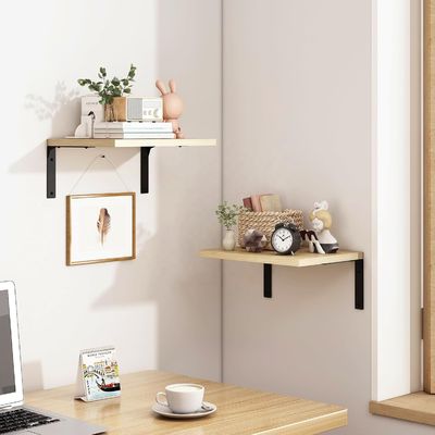 Wooden Floating Shelves for Modern Wall Display in Stylish Living Room